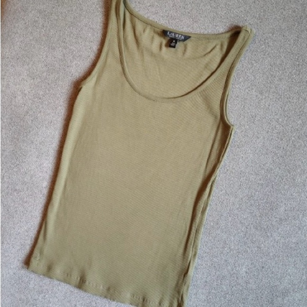 Lauren Ralph Lauren Black Label Ribbed Tank Womens M Olive Green Casual Fitted